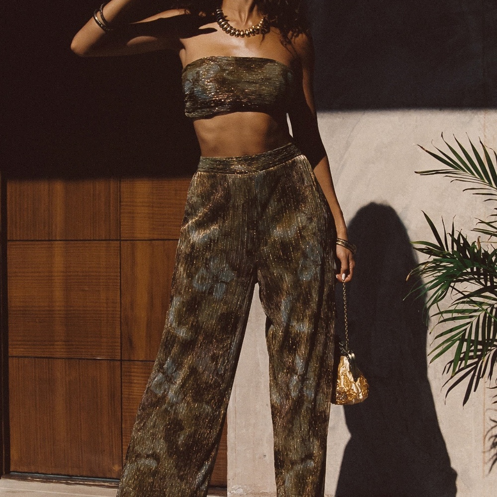 12th Tribe Kaia Moss Metallic Floral Pants Size M
